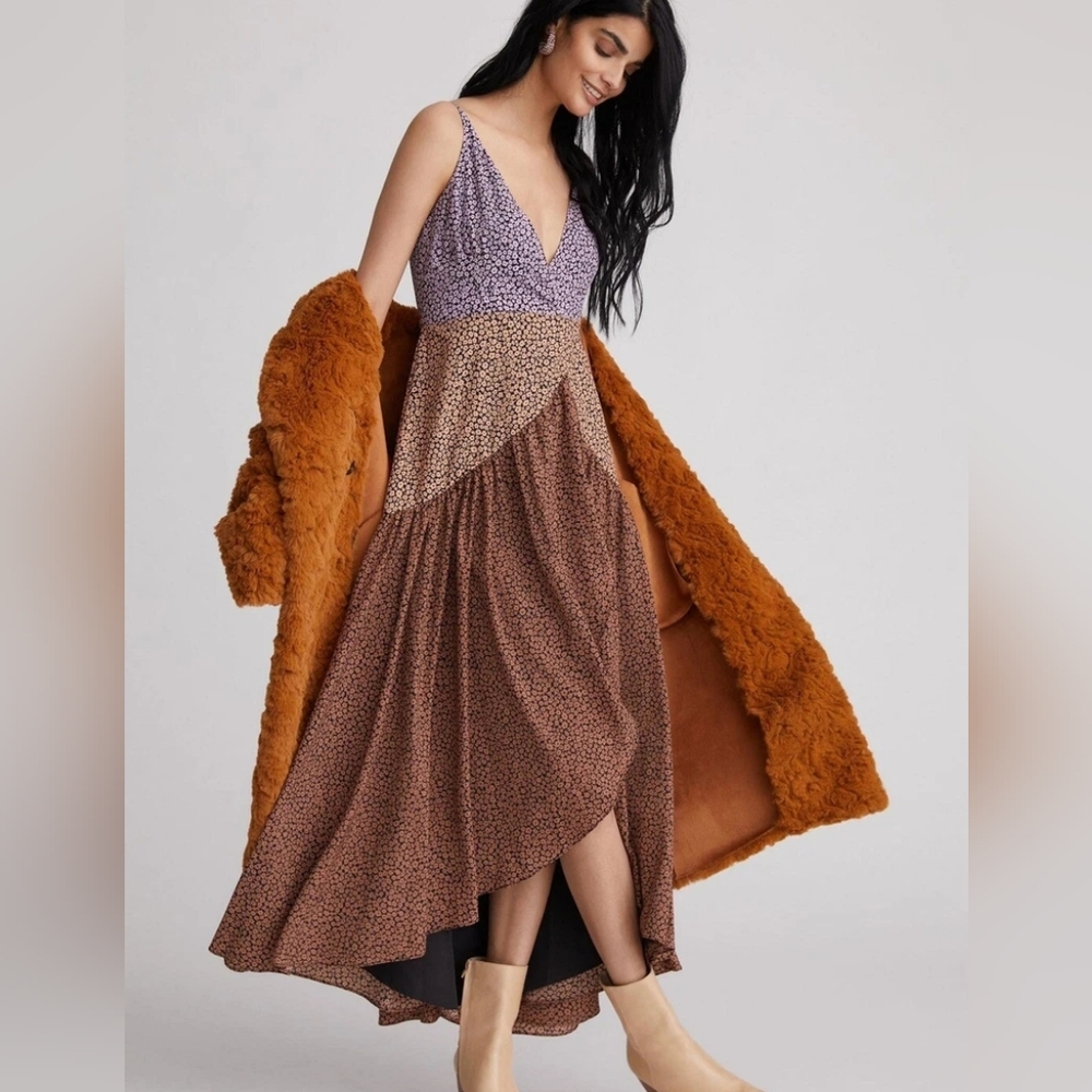 NWOT Anthropologie Hutch Contrast Wrap Midi Dress Size XS